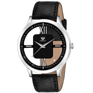 Transparent Stylish Dial Watch with Black Leather Strap for Men