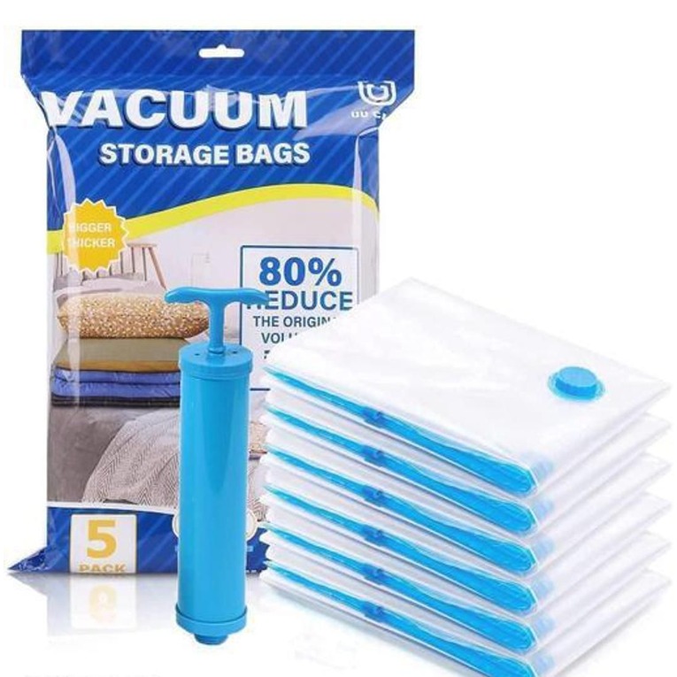 Casafield Vacuum Space Storage Saver Bags with Travel Pump 5 Pack - Jumbo (48 x 36)