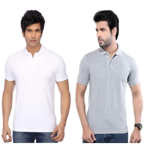 Men's Cotton Blend Solid Half Sleeves Polo Neck T-Shirt (Pack of 2)