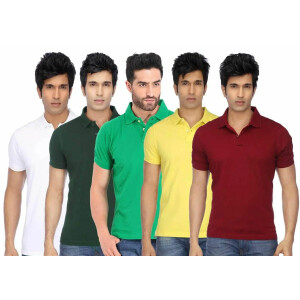 Men's Poly Cotton Solid Half Sleeves Polo T-shirt (Pack of 5)