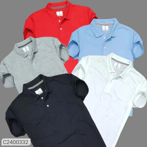 Men's Plane Solid Half Sleeves Polo neck T-Shirt Pack Of 5