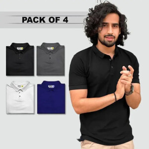 Men's Poly Assorted Solid Half Sleeves Polo T-Shirt Pack Of 4