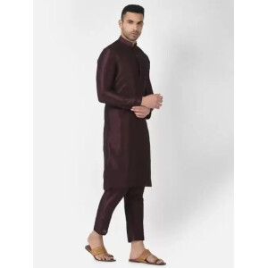 Men's AHBABI Solid Dupion Silk Kurta Pyjama Set Maroon