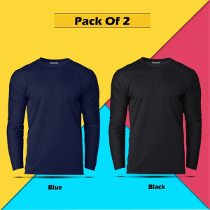 Cotton Solid Round Neck Full Sleeves T-Shirt (Pack of 2) For Men
