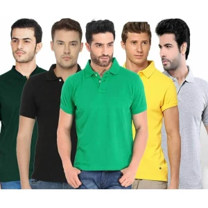 Men's Poly Cotton Solid Half Sleeves Polo T-shirt (Pack of 5)