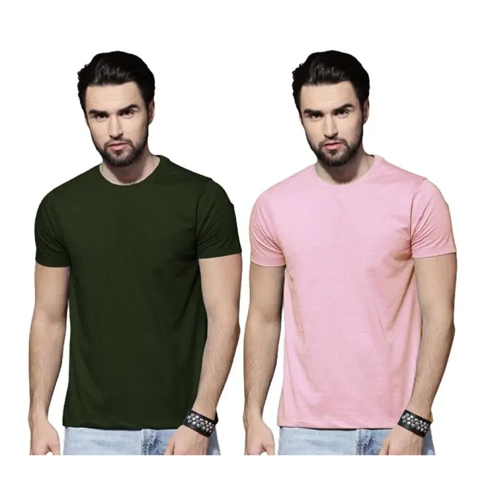 Cotton Solid Half Sleeves Round Neck T-Shirt Pack Of 2 For Men