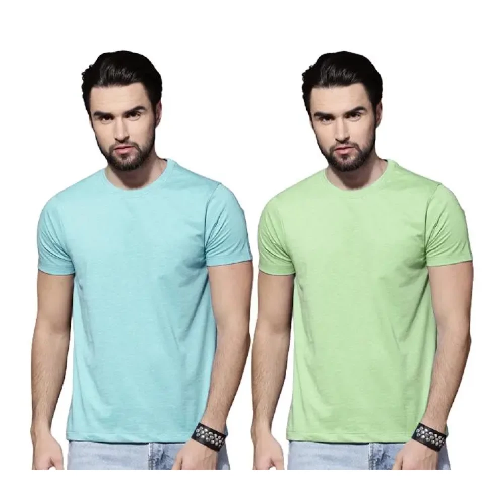 Men's Cotton Solid Half Sleeves Round Neck T-Shirt Pack Of 2