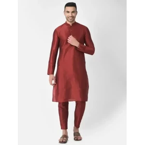 Product Name: Men's AHBABI Solid Dupion Silk Kurta Pyjama Set Red Package Contains: It has 1 Kurta Pyjama Setof Men's Fabric: Pure Silk Color: Red Brand: AHBABI