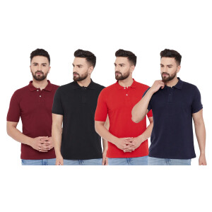 Men's Cotton Blend Solid Half Sleeves Polo Neck T-Shirt (Pack of 4)